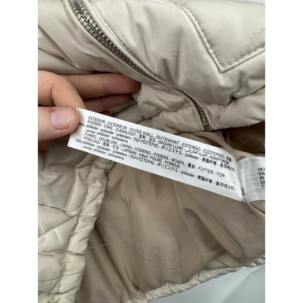 Zara Puffer Jacket Women Medium Beige Cropped Preppy Minimalist Full Zip - Picture 5 of 13
